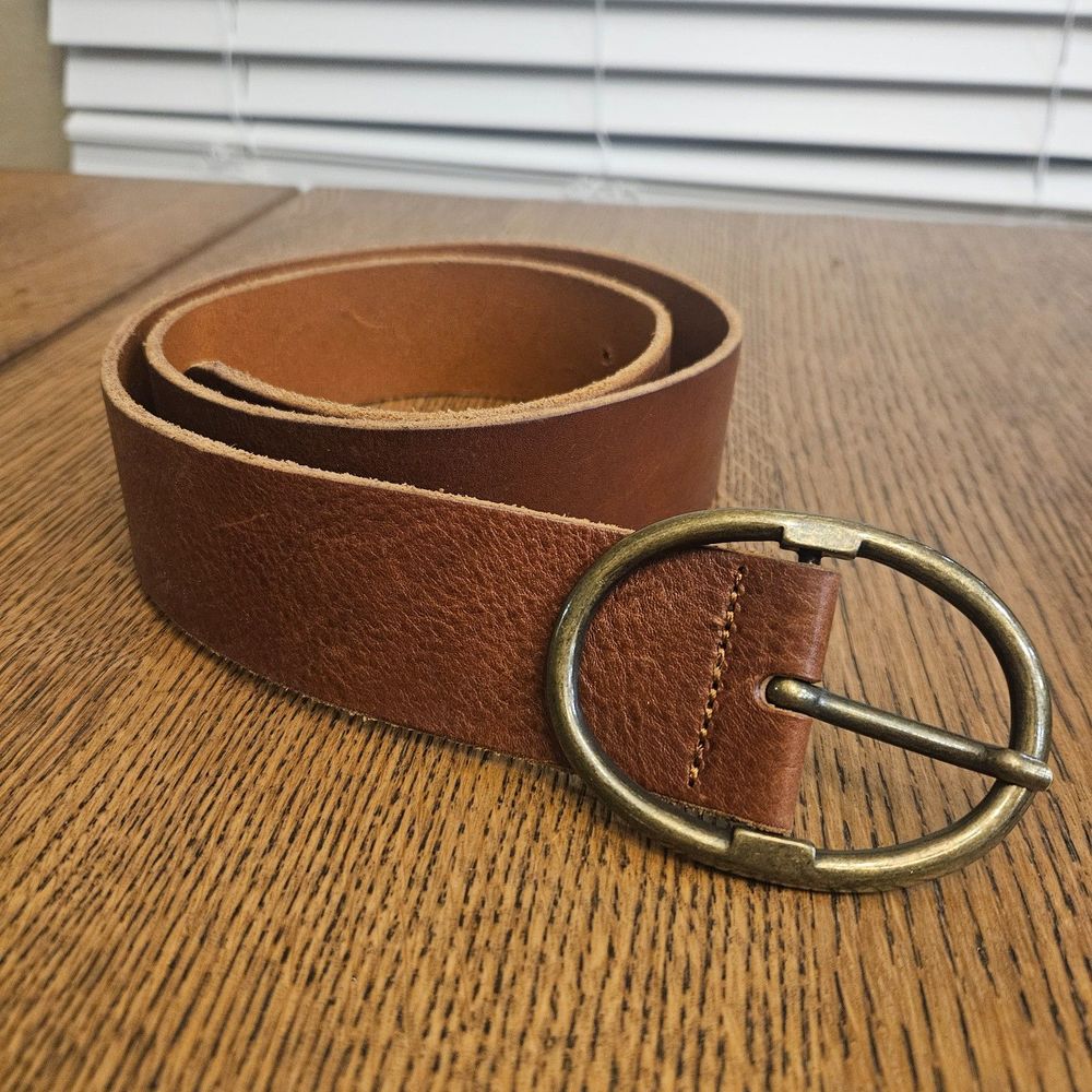 Club Monaco Men's Wide Brown Leather Belt Medium 32-34"